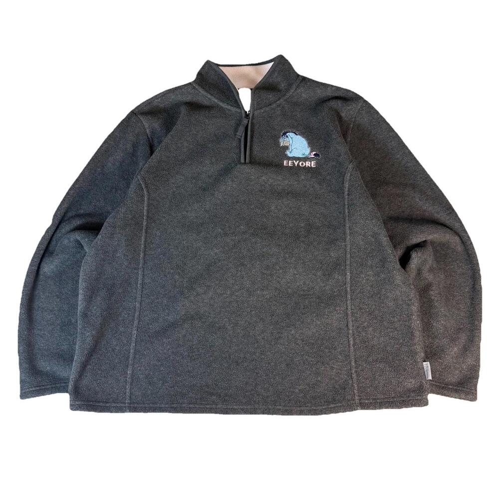Disney Store Sweater Women's XL Gray Embroidered Eeyore 1/4 Zip Fleece Pullover